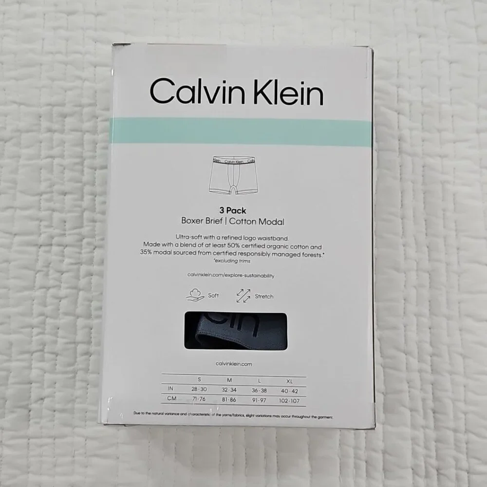 Calvin Klein‎ 3-Pack Boxer Briefs Men's XL Black Gray Organic Cotton Modal NEW